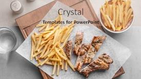  Presentation with frites - Colorful slide deck enhanced with delicious grilled steak frites on waxed paper backdrop and a coral colored foreground