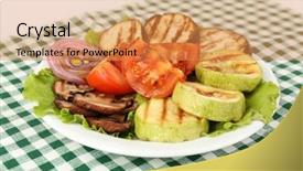 Presentation with grilled - Audience pleasing PPT theme consisting of delicious grilled vegetables on plate on table close-up backdrop and a gold colored foreground