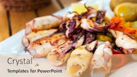  Presentation with cucumbers - Presentation design consisting of delicious-grilled-whole-squid background and a coral colored foreground