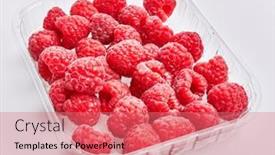  Presentation with plastic - Presentation design having delicious-group-of-raspberries background and a coral colored foreground