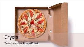  Presentation with pizza - Presentation theme with delicious ham pizza in box background and a coral colored foreground