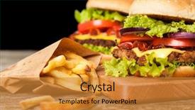  Presentation with french fries - PPT theme consisting of delicious hamburger and french fries background and a gold colored foreground