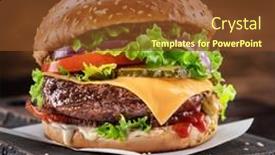  Presentation with fast food - Cool new theme with delicious-hamburger-on-a-wooden backdrop and a tawny brown colored foreground