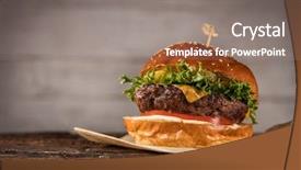  Presentation with hamburger - PPT theme enhanced with delicious hamburger served on wood background and a gray colored foreground