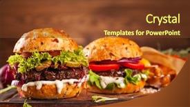  Presentation with hamburger - PPT theme with delicious hamburger served on wooden background and a tawny brown colored foreground