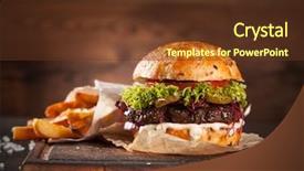  Presentation with hamburger - Audience pleasing PPT theme consisting of delicious hamburger served on wooden backdrop and a tawny brown colored foreground
