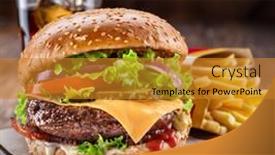  Presentation with fast food - PPT theme having delicious-hamburger-with-cola background and a gold colored foreground
