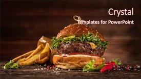  Presentation with hamburger - Beautiful PPT theme featuring delicious hamburger with fries served backdrop and a wine colored foreground