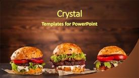  Presentation with served - Cool new PPT theme with delicious hamburgers served on wooden backdrop and a tawny brown colored foreground