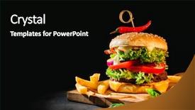  Presentation with french fries - Colorful presentation design enhanced with delicious hamburgers with french fries backdrop and a black colored foreground