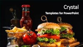  Presentation with burger fries - PPT layouts having delicious hamburgers with french fries background and a black colored foreground