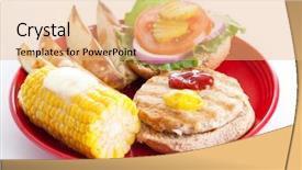  Presentation with grain corn - PPT theme with delicious healthy turkey burger background and a coral colored foreground