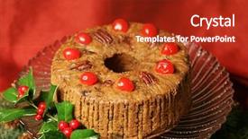  Presentation with holly - Beautiful slides featuring delicious holiday fruitcake garnished with cherries pecans and holly photographed against a red silk background backdrop and a crimson colored foreground