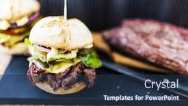  Presentation with burger - Slides featuring delicious-homemade-beef-burger background and a tawny brown colored foreground