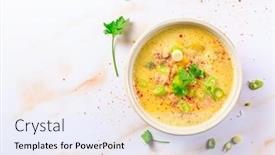  Presentation with leek soup - Slide deck having delicious-homemade-leek-soup background and a sky blue colored foreground