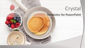  Presentation with berries - Audience pleasing PPT layouts consisting of delicious-homemade-pancakes-with-summer backdrop and a light gray colored foreground