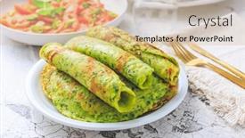  Presentation with tomato - Slide set with delicious-homemade-ramson-pancakes background and a soft green colored foreground