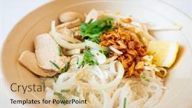  Presentation with healthy soup - PPT theme featuring delicious-homemade-vietnamese-soup-pho background and a coral colored foreground