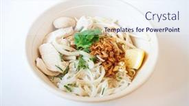  Presentation with healthy soup - Slide set with delicious-homemade-vietnamese-soup-pho background and a sky blue colored foreground