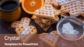  Presentation with belgian waffles fruits - PPT theme featuring delicious homemade waffles with fruits background and a tawny brown colored foreground
