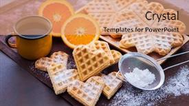  Presentation with belgian waffles fruits - Slide set consisting of delicious homemade waffles with fruits background and a coral colored foreground