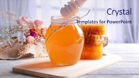  Presentation with honey - Slide deck with delicious honey on table background and a sky blue colored foreground