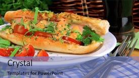  Presentation with cell culture plate - Slide set consisting of delicious hot dog on plate background and a teal colored foreground