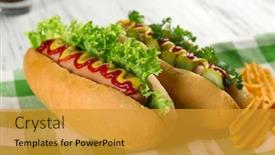  Presentation with dogs - Cool new PPT theme with delicious-hot-dogs-with-chips backdrop and a  colored foreground