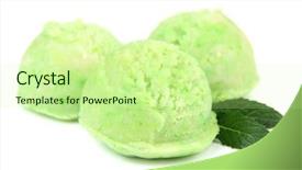  Presentation with cream - Slide set having delicious ice cream isolated on white background and a soft green colored foreground