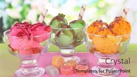  Presentation with ice cream - PPT theme having delicious ice cream on table on bright background background and a coral colored foreground