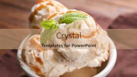  Presentation with syrup - Amazing slide set having delicious ice cream with caramel syrup in bowl on table backdrop and a coral colored foreground