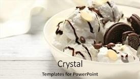  Presentation with chocolate ice cream - Audience pleasing slide deck consisting of delicious ice cream with chocolate cookies candies and nut flakes in bowl backdrop and a soft green colored foreground