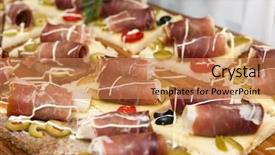  Presentation with indigenous - Theme enhanced with delicious indigenous croatian prosciutto ham background and a coral colored foreground