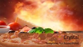  Presentation with italian food about pizza - Slides featuring delicious italian pizza served on wooden table close-up background and a red colored foreground