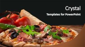  Presentation with served - Slide set having delicious italian pizza served on wooden table close-up background and a black colored foreground