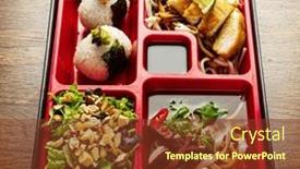  Presentation with japanese food - PPT theme consisting of delicious-japanese-food-in-bento background and a tawny brown colored foreground