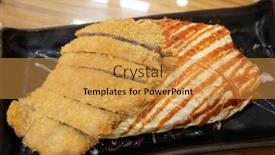  Presentation with rice - Beautiful PPT theme featuring delicious-japanese-rice-omelet backdrop and a gold colored foreground