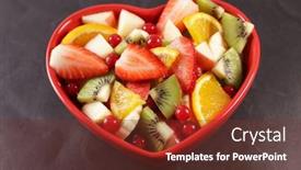  Presentation with delicious cakes pastry fruit - Slide deck consisting of delicious-juicy-fruit-salad background and a tawny brown colored foreground