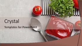  Presentation with ketchup - Colorful slide set enhanced with delicious ketchup in bowl backdrop and a coral colored foreground