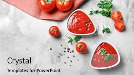  Presentation with ketchup - Theme consisting of delicious ketchup in bowls background and a light gray colored foreground