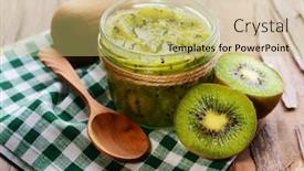  Presentation with kiwi - Cool new theme with delicious kiwi jam on table close-up backdrop and a yellow colored foreground