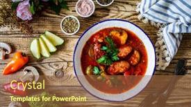  Presentation with sausages - Presentation theme enhanced with delicious-letcho-vegetables-with-sausages background and a tawny brown colored foreground