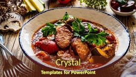  Presentation with sausages - Presentation design consisting of delicious-letcho-vegetables-with-sausages background and a tawny brown colored foreground