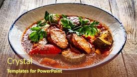  Presentation with sausages - Slide set consisting of delicious-letcho-vegetables-with-sausages background and a tawny brown colored foreground