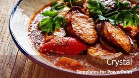  Presentation with sausages - Slides featuring delicious-letcho-vegetables-with-sausages background and a tawny brown colored foreground