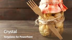  Presentation with marinated pickles variety preserving jars - Beautiful presentation design featuring delicious marinated mushrooms in glass backdrop and a coral colored foreground