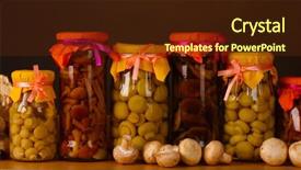  Presentation with oyster - Colorful PPT theme enhanced with delicious marinated mushrooms in the glass jars raw champignons and oyster mushrooms on wooden shelf backdrop and a tawny brown colored foreground