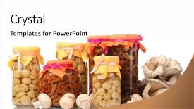  Presentation with oyster - Slide deck enhanced with delicious marinated mushrooms in the glass jars raw champignons and oyster mushrooms isolated on white background and a white colored foreground