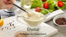  Presentation with spoon - Presentation design with delicious mayonnaise in gravy background and a soft green colored foreground