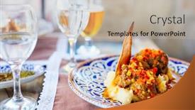  Presentation with kebab - Presentation theme consisting of delicious-meat-kebab-and-mashed background and a mint green colored foreground